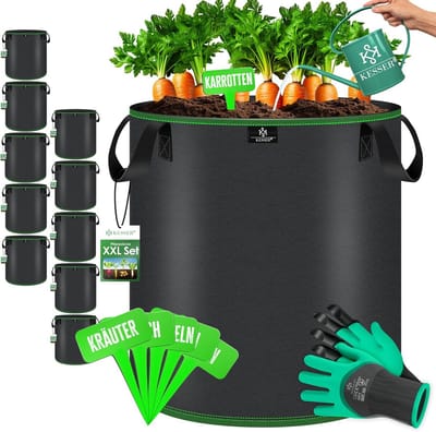 Set van 10 Plantenzakken 20L - Sterk Vlies met Handgrepen en Naamkaartjes - Ideaal voor Aardappelen, Groenten en Bloemen