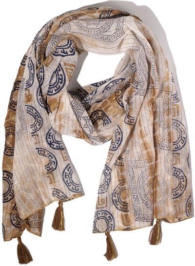 Nomad Sari Zomersjaal met Marbella-print - Koffie met Goud (180x50cm)