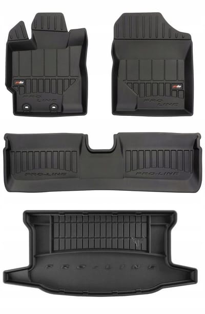 FROGUM PROLINE 3D Set - Rubberen Automatten + Kofferbakmat - Geschikt voor TOYOTA Yaris III Active (2013-2018) - Bovenste laadvloer - Zwart