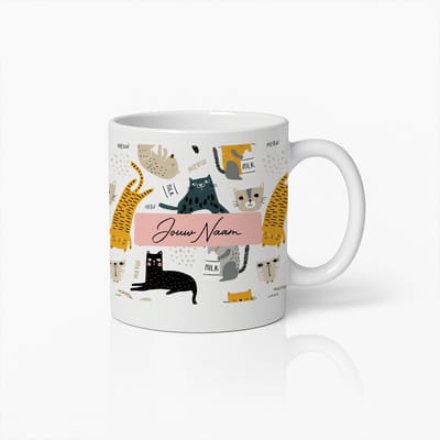 Gepersonaliseerde Kattenliefhebber Mok met Schattige Kat Illustraties - Naam Op Maat Keramische Koffiebeker