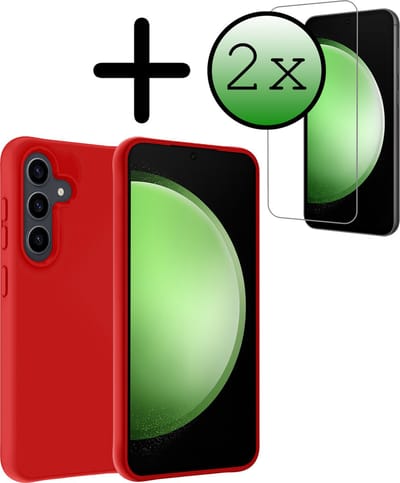 Hoesje Met 2x Screenprotector - Geschikt voor Samsung Galaxy S23 FE - Sterk & Shockproof - Back Cover - Siliconen Case - Telefoon Hoes - Rood