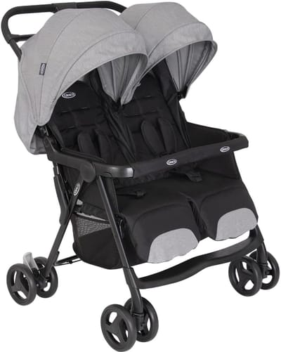 Dubbele Kinderwagen - Tweelingbuggy Reiswieg - Onderweg Met Kinderen - Lichtgewicht Inklapbaar - 84 x 75 x 105 cm - Grijs