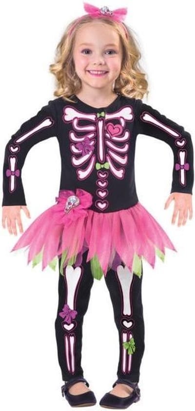 Amscan Verkleedset Skelet Meisjes Zwart/roze Mt. 86 2-delig