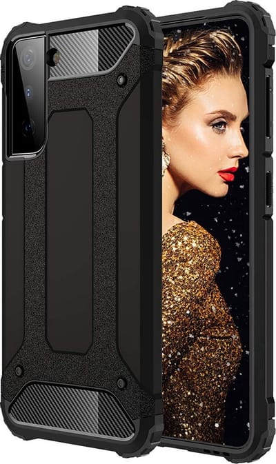 HB Hoesje Geschikt voor Samsung Galaxy S21 Plus - Zwart - Anti Shock Hybrid Armor Back Cover