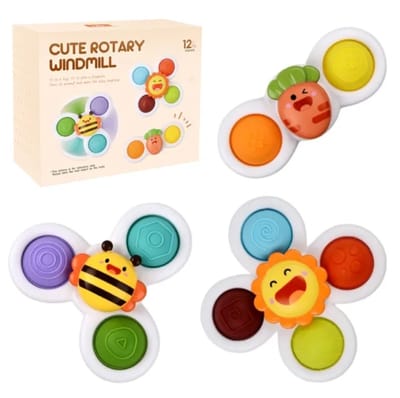 Zuignap Spinner Speelgoed, 3 Pcs Educatief Draaiend Zintuiglijk Speelgoed Verjaardagsgeschenk, Baby Zuigbad Speelgoed voor Peuter Jongens en Meisje
