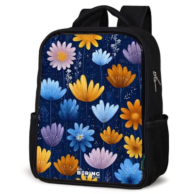 NoBoringSuitcases.com® - Rugzak zwart meisjes - Schooltas meisje - NoBoringSuitcases.com® - Rugzak zwart - Schooltas jongen & meisje - Bloemen op een donkerblauwe achtergrond - Rugtas voor school - Boekentas kind - Schoolrugzak - Kinderrugzak
