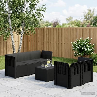 vidaXL - 5-Zits - Tuinbank - met - Kussens - Rattanlook - PP - Antraciet