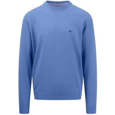 Fynch-Hatton Trui O-Neck Uni Superfine Cotton Crystal Blue / male