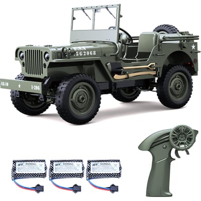 Afstandsbediening auto, 2.4Ghz 4WD Off Road Rock Crawler voertuig met verlichting, 1:10 All-Terrain Elektrisch Speelgoed met 3 legergroene kleur