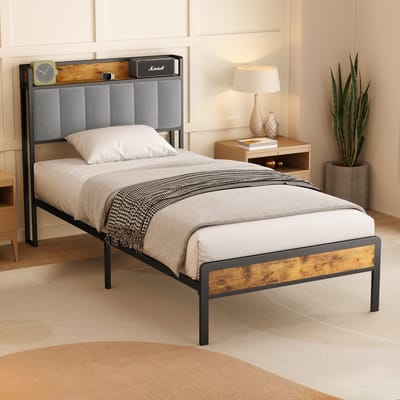Bealife BF24 Bedframe - 200 x 90 cm - met Opslaghoofdsteun - Licht Grijs