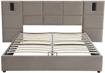 Vente-unique Bed met opbergruimte fluweel taupe 160 x 200 cm