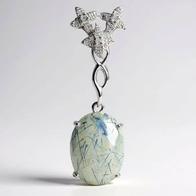 Cavill - 925 Sterling Zilver Hanger met 8,44 ct Rutielkwarts & 0,04 ct Zirkonen - Ovaal - Elegante Zilveren Ketting