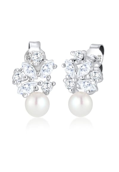 Elli PREMIUM Dames Oorbellen dames zoetwater gekweekte parel bloemen met zirkonia kristallen marquise in 925 sterling zilver