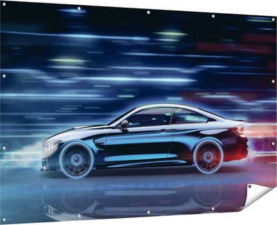 Gards Tuinposter Zwarte Sportwagen Auto - 180x120 cm - Tuindoek - Tuindecoratie - Wanddecoratie buiten - Tuinschilderij