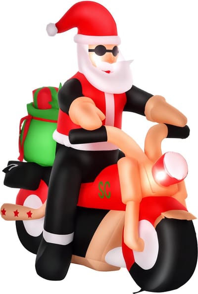 HOMCOM Opblaasbare kerstman op motor met LED-verlichting - Kerstdecoratie - Opblaasfiguur