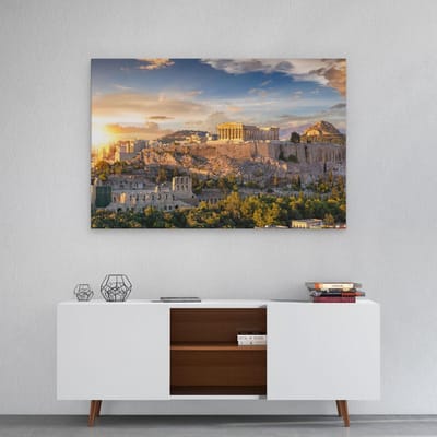 Artaza Canvas Schilderij Athene - 90x60 cm - Wanddecoratie Griekenland - Muurdecoratie Zonsondergang - Schilderijen Op Canvas Skyline