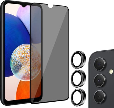Geschikt voor Samsung A14 5G Privacy Screenprotector + Beschermglas Geschikt voor Samsung A14 5G Camera Lens - Privé - Glas