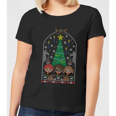 Harry Potter Hogwarts Tree dames kerst t-shirt - Zwart - M