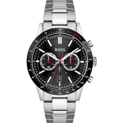 Hugo Boss 1513922 Allure Chronograaf Zwarte Wijzerplaat Herenhorloge 44 mm zilver