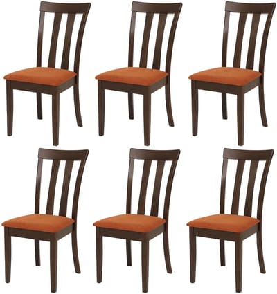 Set van 6 eetkamerstoelen MCW-G46, keukenstoel, stof/textiel, massief hout ~ donker frame, oranje