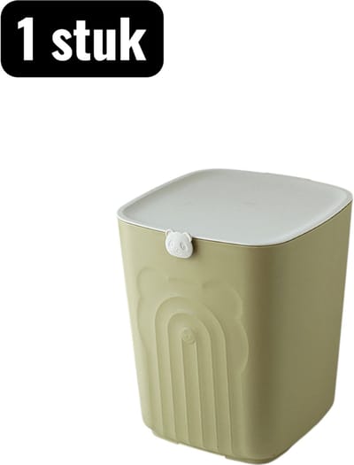 1 stuk - Prullenbak - Mini-prullenbak - Bureau Prullenbak met Deksel - Creatieve Bedzijde Afvalbak - Compacte Opbergbak voor Kantoor en Woonkamer - Groen
