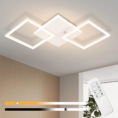 NETTLIFE Plafondlamp LED - Wit - 2 Lichts - Vierkant - 3000-6500K Dimbaar - modern Keukenlamp - 32W - met afstandsbediening - voor Woonkamer | Slaapkamer - 62.8cm