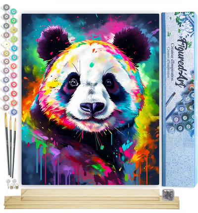 Figured'Art Schilderen op Nummer Volwassenen canvas Kleurrijke Abstracte Panda- Handwerk acrylverf Kit DIY Compleet - 40x50cm met DIY houten lijst