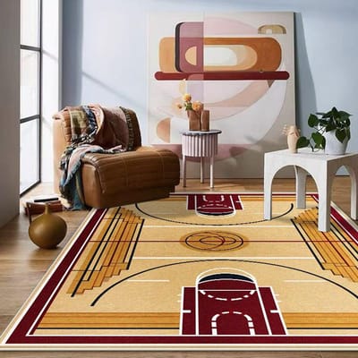 Tapis Moderne Grande Taille pour Salle de Jeux Décoration Tapis de Salon Motif Terrain de Basket-ball Doux Facile à Nettoyer Tapis Antidérapant pour Enfants 100*200cm