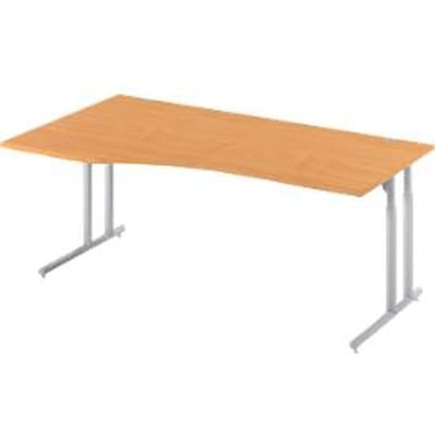 Schäfer Shop Select Desk COMBITEC, vrijstaand, aanbouw links, C-poot, B 1800 x D 1000/800 x H 677-817 mm, beuken/wit aluminium