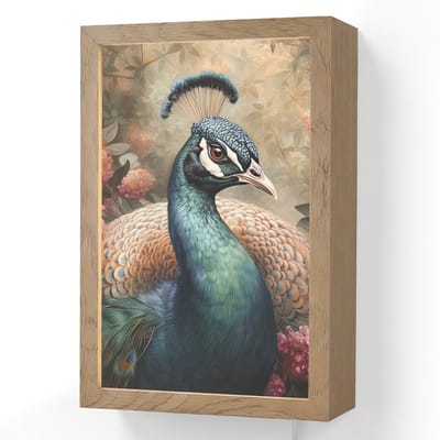 Wandlamp 20x30 cm - Oplaadbaar - Pauw - Vogel - Bloemen - Planten - Pauwenveren - Wandlampen binnen woonkamer - Slaapkamer lamp met kabel - Decoratieve nachtlamp - Vloerlamp snoer