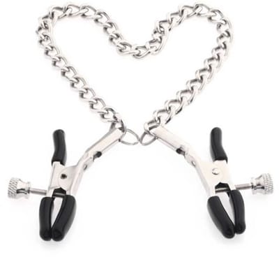 Zeloria Verstelbare Tepelklemmen met Ketting – Metalen Klemmen met Comfort Tips – Zilver