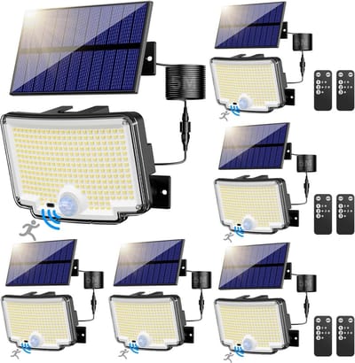 6x Krachtige Solar Buitenlamp met Bewegingsmelder en Afstandsbediening - 310 LED's, Waterdicht IP65