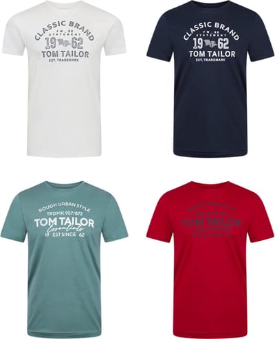 Tom Tailor Heren T-Shirt Tom Tailor 4 Pack regular fit Veelkleurig XL Ronde Hals Volwassenen t shirt heren met print