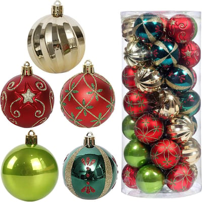Kerstboomornamenten Set - Kerstballen Decoratie - Kerstboom Versieren - Onbreekbaar Plastic Materiaal - 6 cm - Rood Groen Goud