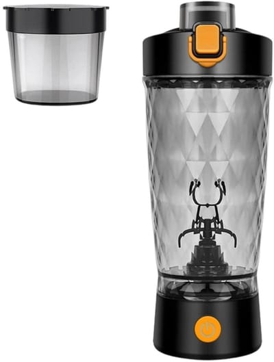 GELLDG Eiwitpoeder shakerbeker - Elektrische shakerbeker - Met poederreservoir - Fitnessbenodigdheden - USB oplaadbaar - Draagbare shakerbeker - Geschikt voor eiwitpoeder en shakes - Zwart - 650ml