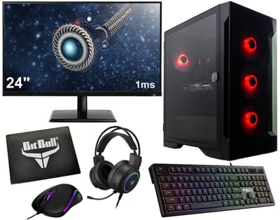 AMD Ryzen 7 5700G 8-Core Budget Game PC SET met RGB LED verlichting in Behuizing|24" Monitor|Gaming Toetsenbord, Muis, Headset en Muismat|16GB RAM|500GB M.2 SSD|RX Vega 8|WIFI|Windows 11 Professional - Elite E2