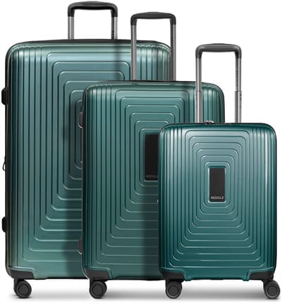 Redolz Essentials 14 4 wielen Kofferset 3-delig met uitbreidingsplooi - Harde bagage - TSA slot - pearl-green metallic