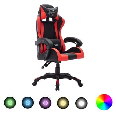 vidaXL - Racestoel - met - RGB - LED-verlichting - kunstleer - rood - en - zwart