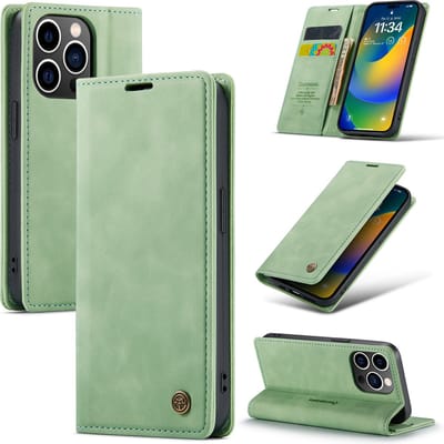 Casemania Hoesje Geschikt voor Apple iPhone 14 Pro Pistache Green - Dunne Portemonnee Book Case - Slim Wallet Case met Pasjeshouder