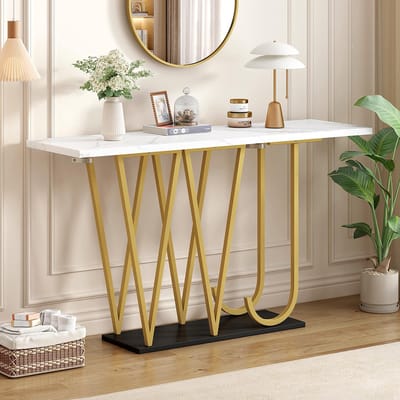 BLACKCOLORS Haltafel (1 stuk) 120 x 29,5 x 80 cm Eettafel, keukentafel, balkontafel, houten eettafel, tafelblad met marmerlook