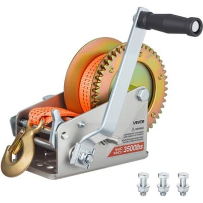 VEVOR handlier met een hefvermogen van 1588 kg, handmatige bediening met 6,1 m polyester band, bootlier met tweeweg ratelhandslinger en lasthaak, gecoate handlier voor boten, trailers en vrachtwagens.