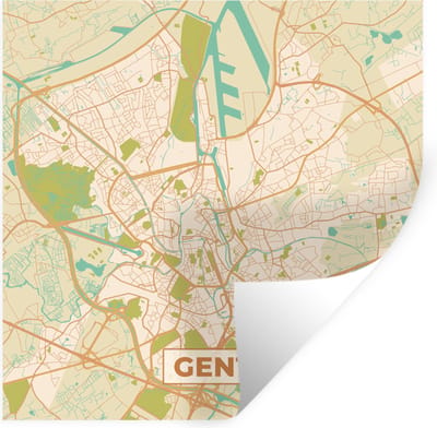Muurstickers - Sticker Folie - Kaart - Gent - Vintage - Plattegrond - Stadskaart - 100x100 cm - Plakfolie - Muurstickers Kinderkamer - Zelfklevend Behang XXL - Zelfklevend behangpapier - Stickerfolie