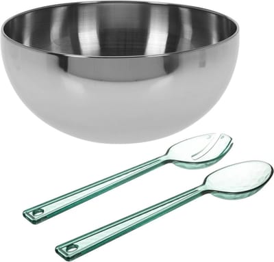 Excellent Houseware Slakom/serveerschaal en slacouvert - RVS - D24cm
