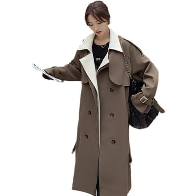 Set Retro Trenchcoat Dames Lente en Herfst Nieuwe Koreaanse Lange Jas XL black