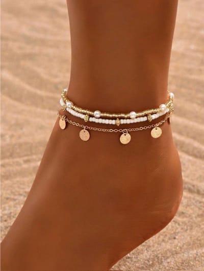 Enkelsieraad - enkelbandje - enkelband - anklet bracelet - minimalistisch enkelbandje - dubbel enkelbandje - enkelbandje met kralen - coin anklet - enkelband met dots - enkelbandje met rondjes - minimalistisch enkelbandje - verstelbaar