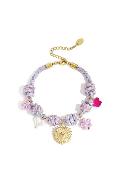 Armbanden met touwbedeltjes, hartjes, zoete, romantische serie voor dagelijks gebruik, damessieraden Lila