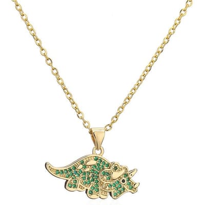 Hip Hop Cultuur Dinosaurus Hanger Echt Goud Gegalvaniseerde Zirkoon Ketting beige