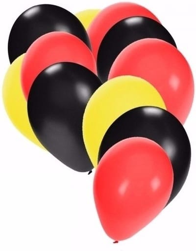 Shoppartners Ballonnen mix - zwart-geel-rood - 60x stuks - feestartikelen - Belgie - Duitsland - latex