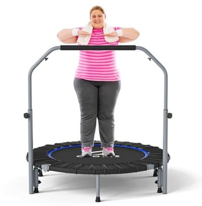 Opvouwbare Fitness Trampoline met Verstelbare Handgreep voor Kinderen en Volwassenen - Ideaal voor Calorie Verbranden en Verbeteren van Balans