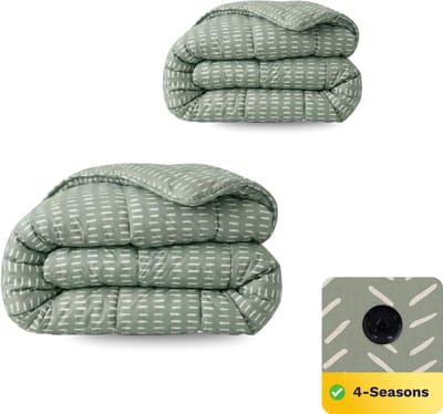Zelesta Wonderbed Olive Stitches 240x200 - Dekbed zonder overtrek - 4 Seizoenen Dekbed - Wasbaar dekbed - Hoesloos dekbed - 2 in 1 Dekbed